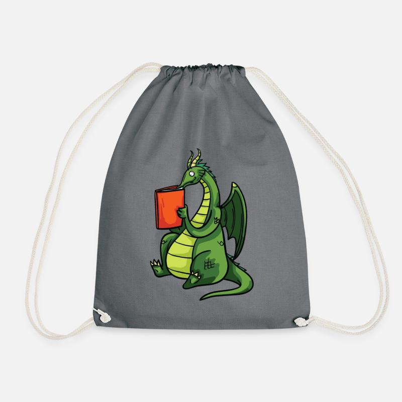 Drache Bücher Buch Lesen Bücherwurm Geschenk - Turnbeutel - Grau
