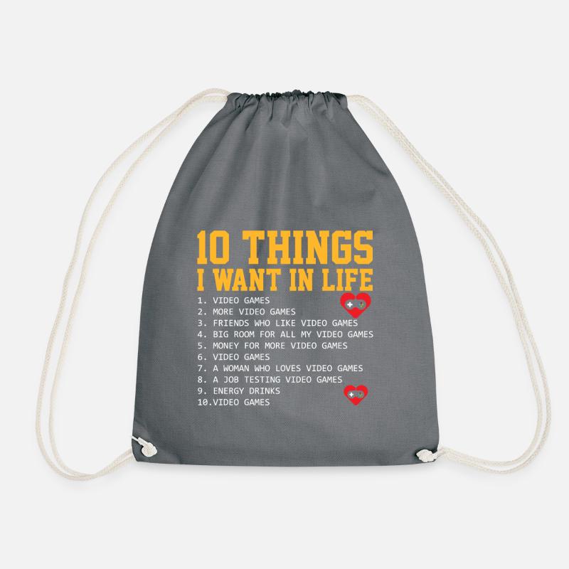 10 gamer commandments - Drawstring Bag - grey
