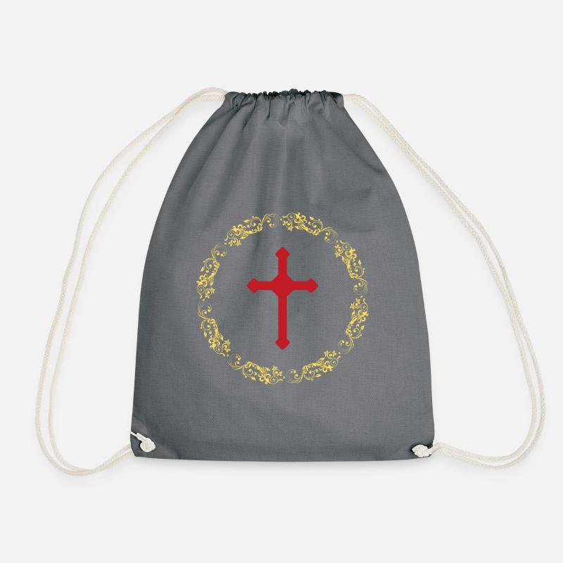Circles Gold Cross Faith - Drawstring Bag - grey