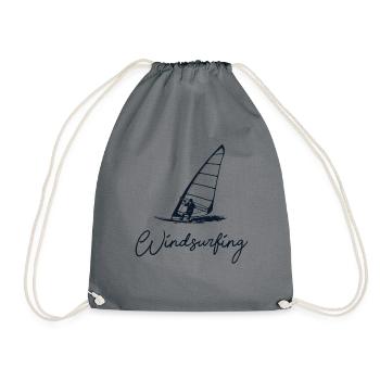 Windsurfing Silhouette Surfer Water Sports - Drawstring Bag - grey - Front