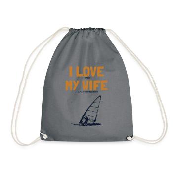 I love my Wife Windsurfing Sailboarding Surfer - Drawstring Bag - grey - Front