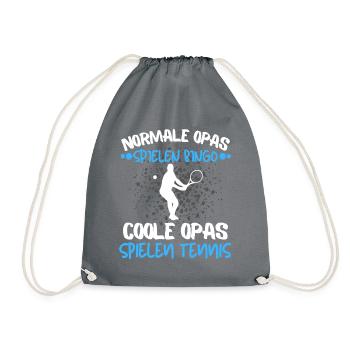 COOLE OPAS SPIELEN TENNIS! TENNIS SPRUCH MOTIV - Turnbeutel - Grau - Vorne