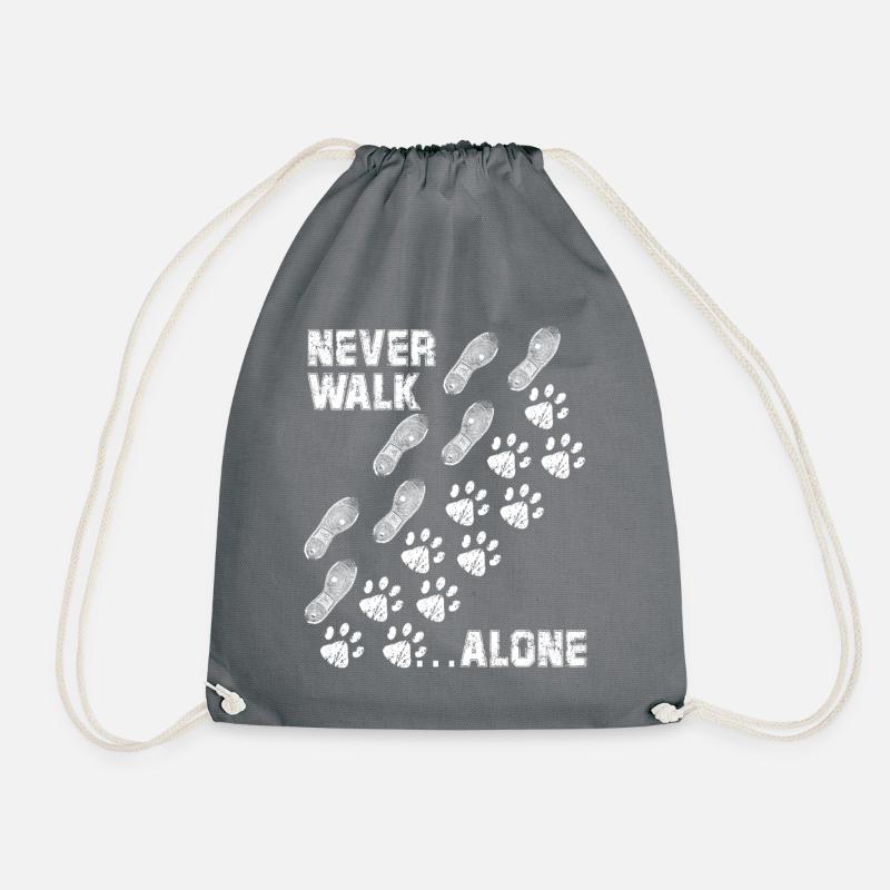 Dog paws shoe print never walk alone dog - Drawstring Bag - grey