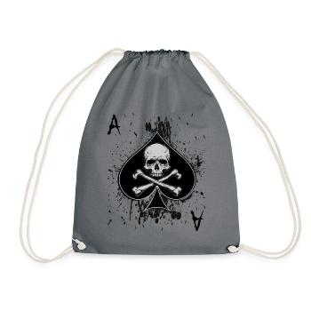 Totenkopf Skull Pik Ass Spielkarte Poker Geschenk - Turnbeutel - Grau - Vorne
