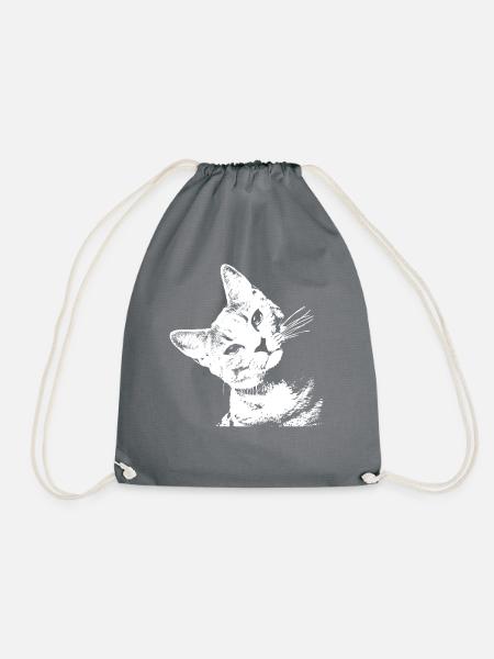Katze Katzenmotiv Katzenkopf Süß Schräg Damen - Turnbeutel - Grau
