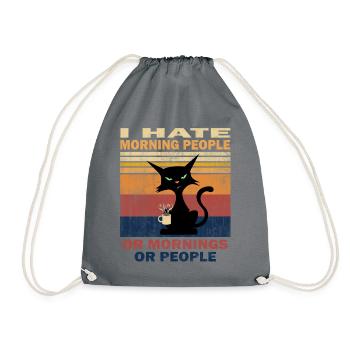 I hate Morning People Cat Cat with Morning Coffee - Drawstring Bag - grey - Front