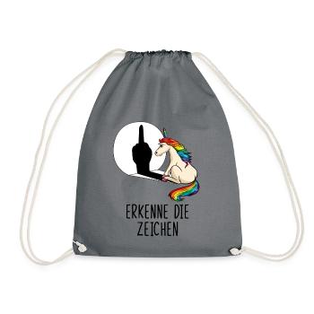 Erkenne die Zeichen Einhorn Mittelfinger Schatten - Turnbeutel - Grau - Vorne