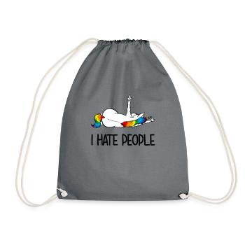 Unicorn Middle Finger I Hate People - Drawstring Bag - grey - Front