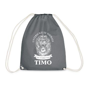 Timo Geschenk Name Löwe - Turnbeutel - Grau - Vorne
