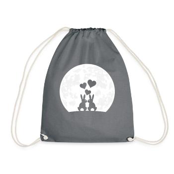 Heart Rabbit Rabbit Ladies Moon Love Rabbit Motif - Drawstring Bag - grey - Front