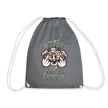 Cartoon Pig with Middle Finger - Limited Edition - Drawstring Bag - grey - Front