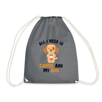 Coffee and my Dog Wiener Dog Dogfather Dog Mom - Drawstring Bag - grey - Front