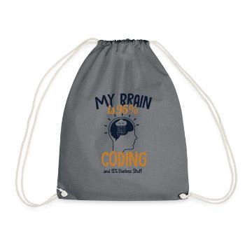 My Brain is 95% Coding Full Stack Coder Software - Drawstring Bag - grey - Front