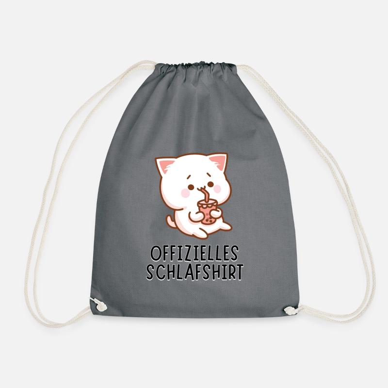 Offizielles Schlafshirt - Süßes Bubble Tea Katze - Turnbeutel - Grau