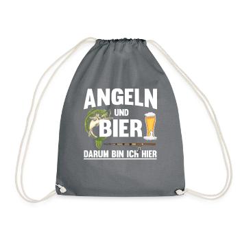 Angeln und Bier, darum bin ich hier! - Turnbeutel - Grau - Vorne