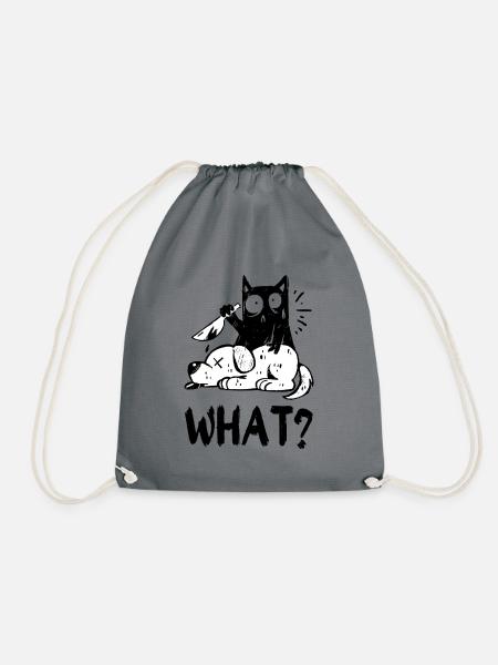 What? Mörderische Schwarze Katze mit Messer - Turnbeutel - Grau