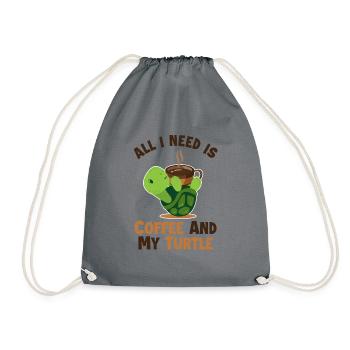 Coffee and my Turtle Tortoise Turtle - Drawstring Bag - grey - Front