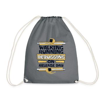 Walking Running Debugging Release Day Coder - Drawstring Bag - grey - Front