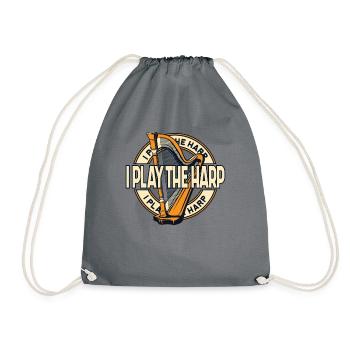 I Play The Harp Concert Harp Harp Music Harp - Drawstring Bag - grey - Front