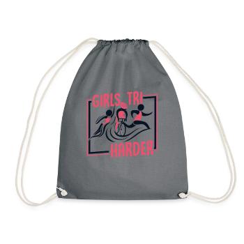 Girls TRI Harder Triathlon Bike Triathlete Training - Drawstring Bag - grey - Front