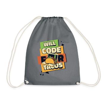 Will Code For Tacos Developer Coder Programmer - Drawstring Bag - grey - Front