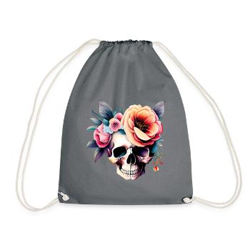Bloom skull, flowers. - Drawstring Bag - grey - Front