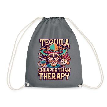 Tequila is Cheaper Than Therapy Lustiger Spruch - Drawstring Bag - grey - Front