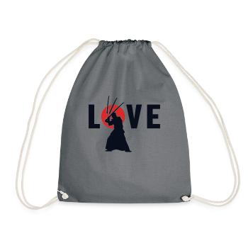 Love Kata Kenjutsu Katana Samurai Kendo - Drawstring Bag - grey - Front