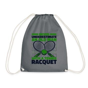 Never Underestimate An Old Man With Tennis - Drawstring Bag - grey - Front