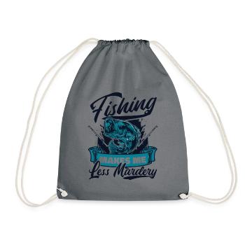 Fishing Makes Me Less Murdery Spinnfischer Angler - Turnbeutel - Grau - Vorne