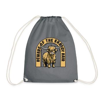 Beware Of The Shaggy Hair Highland Cow Highland - Drawstring Bag - grey - Front