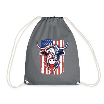 American Flag Highland Cow Scottish Cattle - Drawstring Bag - grey - Front
