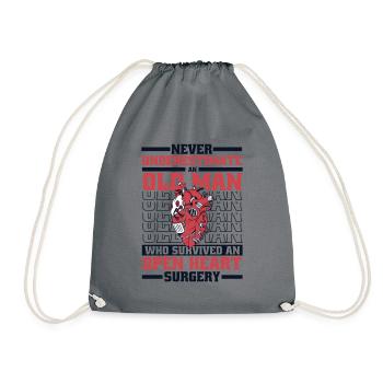 Never Underestimate An Old Man Survived Heart - Drawstring Bag - grey - Front