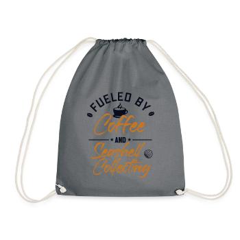 Fueled by Coffee and Seashell Collecting Seashell - Drawstring Bag - grey - Front