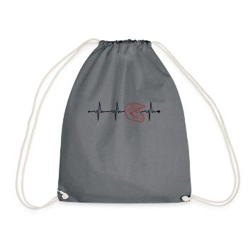 Motocross Heartbeat Racing Supermoto Motorcycle - Drawstring Bag - grey - Front