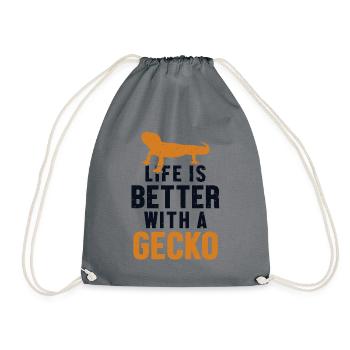 Life is Better with a Gecko Gekkota Crested - Drawstring Bag - grey - Front