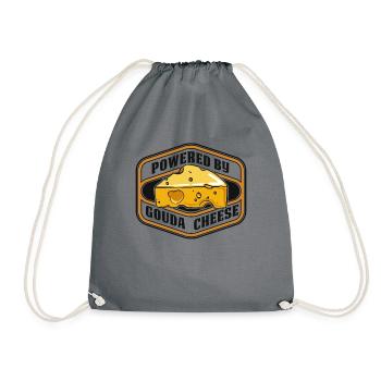 Powered By Gouda Cheese Maker Queso Lover Gouda - Drawstring Bag - grey - Front