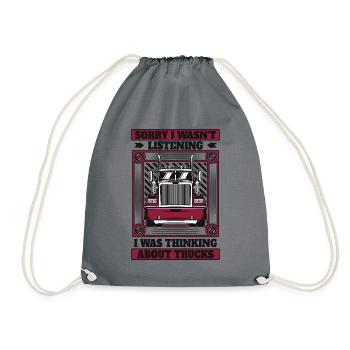 Was Thinking About Trucks Trucker Truckie Lover - Drawstring Bag - grey - Front