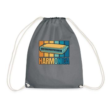 Retro Harmonica Harmonicist Mouth Harp Harmonist - Drawstring Bag - grey - Front