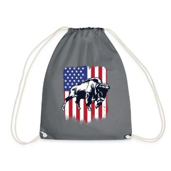 Bison Amerikanische Flagge Büffel Bovinae Amerikanisch - Turnbeutel - Grau - Vorne