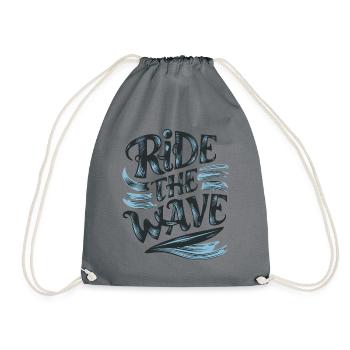 Ride the Wave Surfing Surfboard Summer Holiday - Drawstring Bag - grey - Front