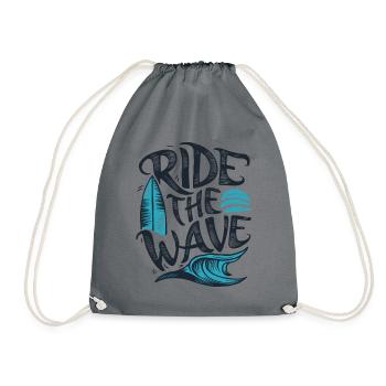 Ride the Wave Surfing Surfboard Summer Holiday - Drawstring Bag - grey - Front