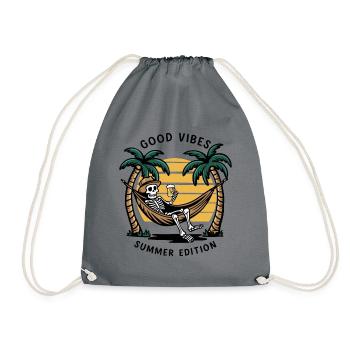 Skeleton in the hammockBeach vacation - Drawstring Bag - grey - Front