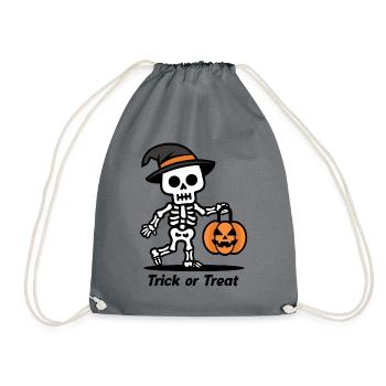 Cute Skeleton with Pumpkin Lantern Halloween - Drawstring Bag - grey - Front