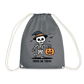 Cute Skeleton with Pumpkin Lantern Halloween - Drawstring Bag - grey - Front