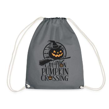 Halloween Kürbis Spruch Caution Pumkin Crossing - Turnbeutel - Grau - Vorne