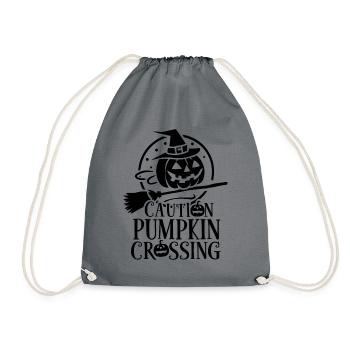 Halloween Kürbis Spruch Caution Pumkin Crossing - Turnbeutel - Grau - Vorne