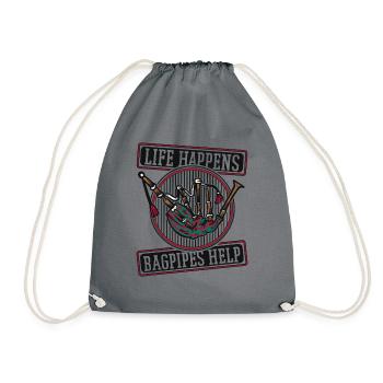 Life Happens Bagpipes Help Bagpipe Lessons - Drawstring Bag - grey - Front