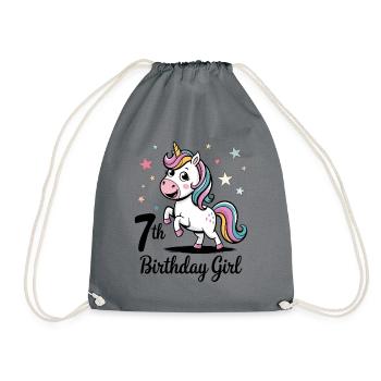 Unicorn 7th Birthday Girl - Drawstring Bag - grey - Front