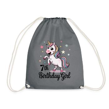 Unicorn 7th Birthday Girl - Drawstring Bag - grey - Front